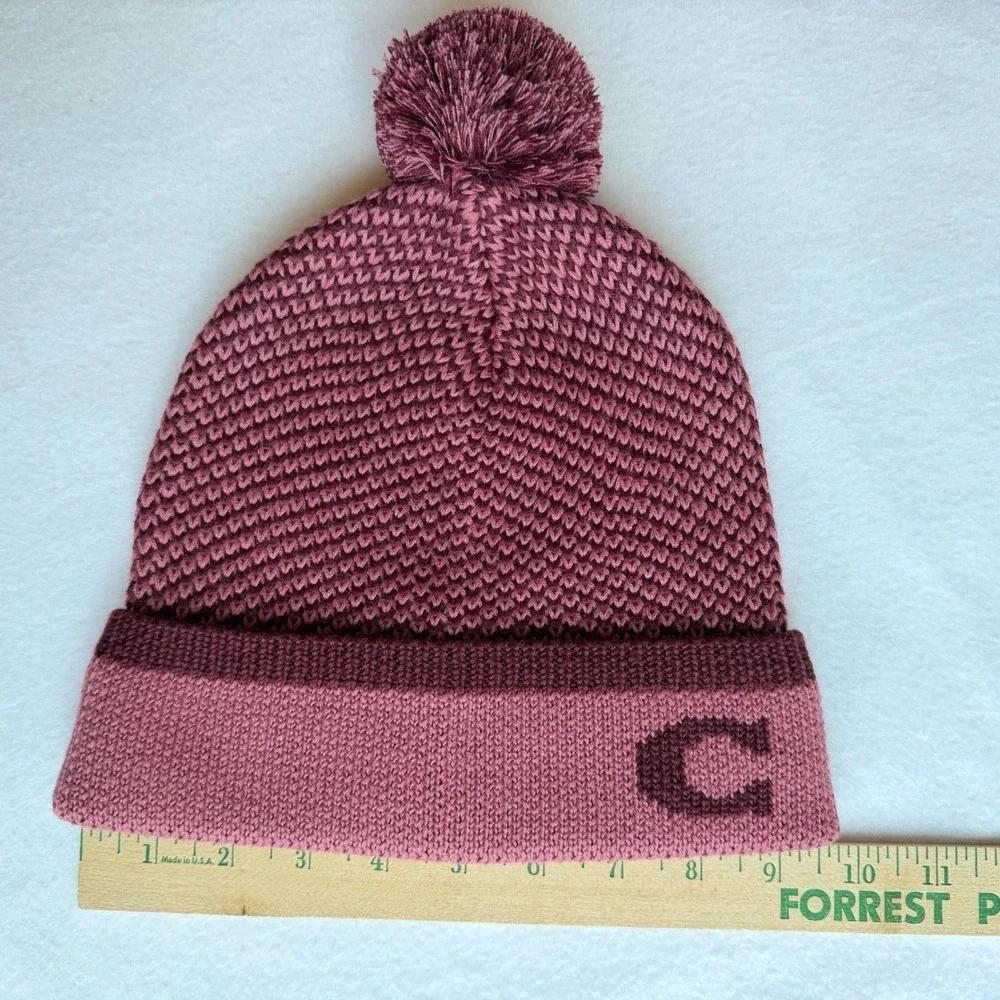 Coach Colorblock Knit Beanie Pink‎ Burgundy Wool Blend Hat NOWT Logo Winter
